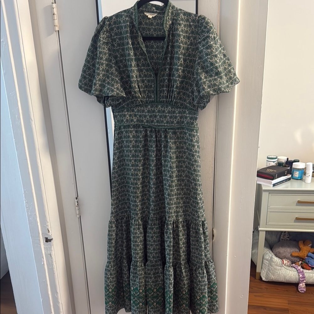 Max Studio Green Ruffled Tiered Midi Dress